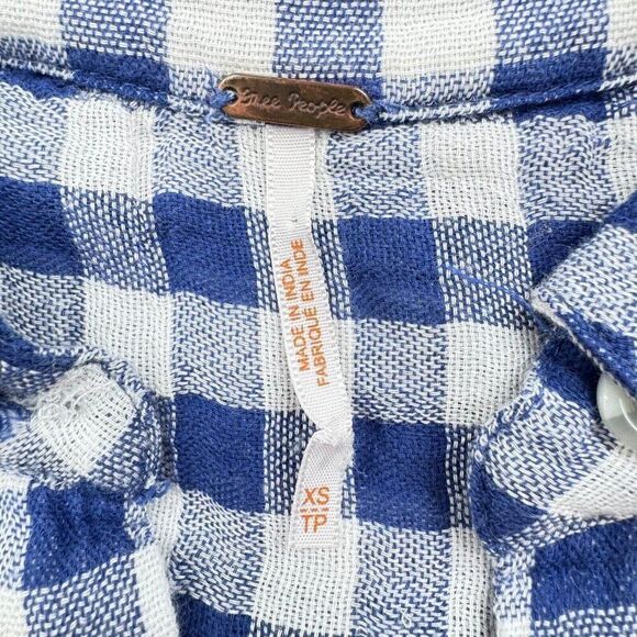 Free People New Spring Love Gingham Blue Plaid Tunic Top - Picture 5 of 11